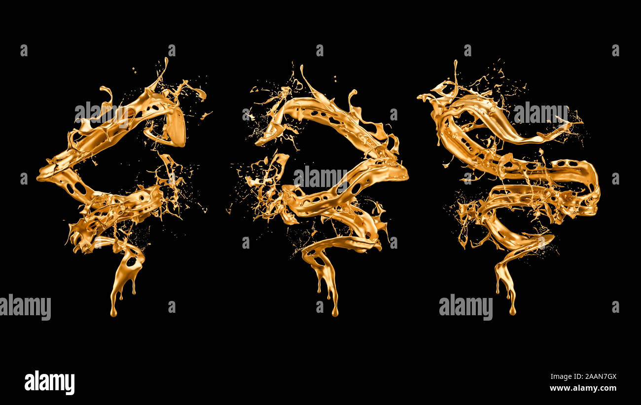 Splash gold black background. 3d rendering 3d illustration Stock Photo ...