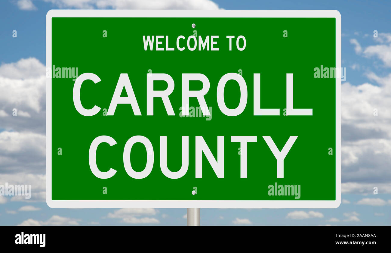Rendering of a green 3d highway sign for Carroll County Stock Photo