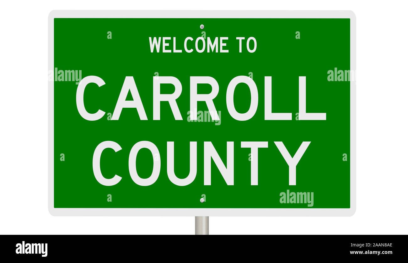 Rendering of a green 3d highway sign for Carroll County Stock Photo