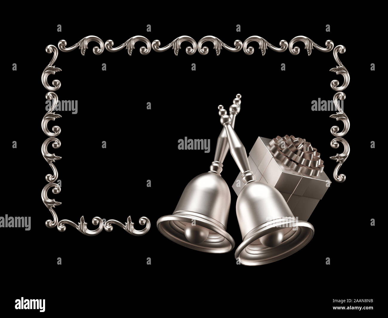 Bells Photo Frame Beautiful metal vintage frame with Christmas bell isolated on black ...