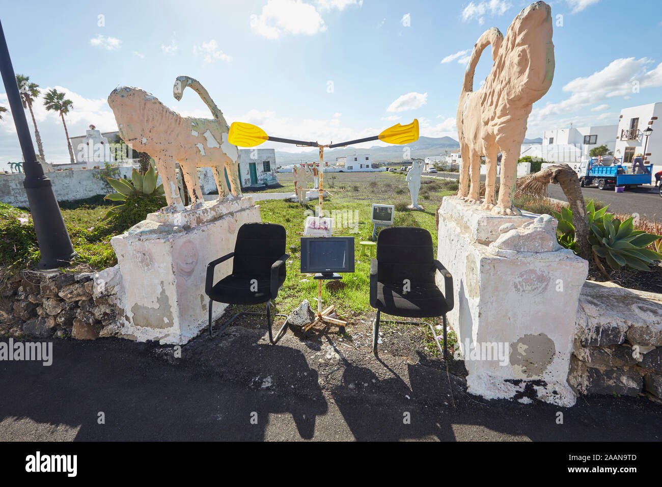 Garden art statues, Obscure Point Of Horror Modern Art, Villa de Teguise, Lanzarote, Spain Stock Photo