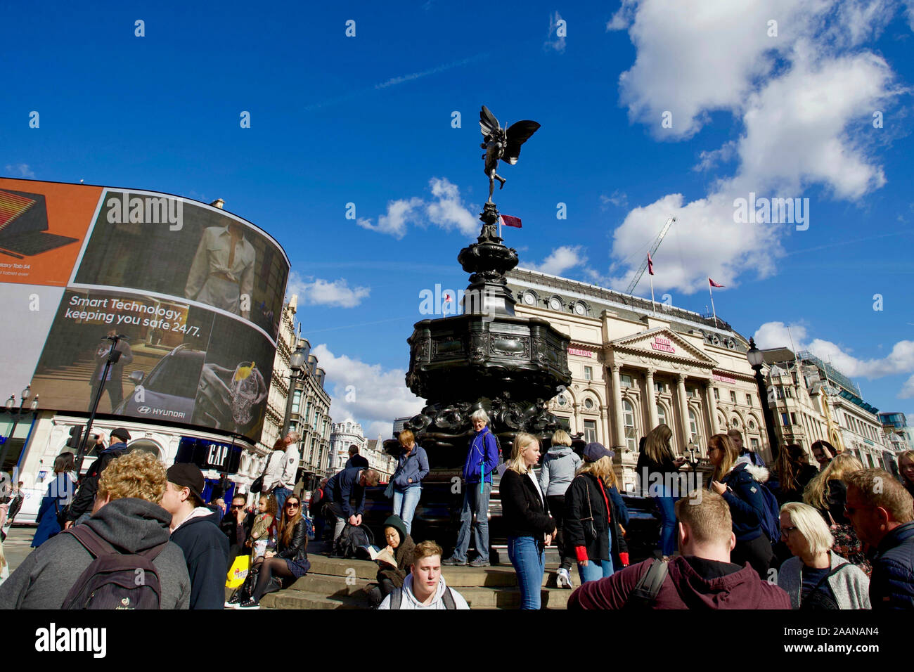 Anteros, The Angel of Christian Charity, Shaftesbury Memorial Fountain, Piccadilly Circus, City of Westminster. London, England. Stock Photo