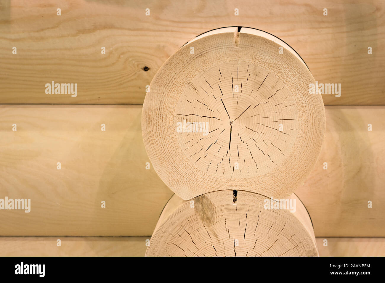 Wooden Swedish Cope profile log home wall Stock Photo - Alamy