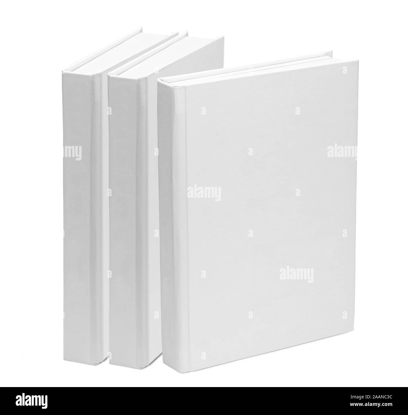Three books. White paper book blank template isolated on white background. mock-up Stock Photo
