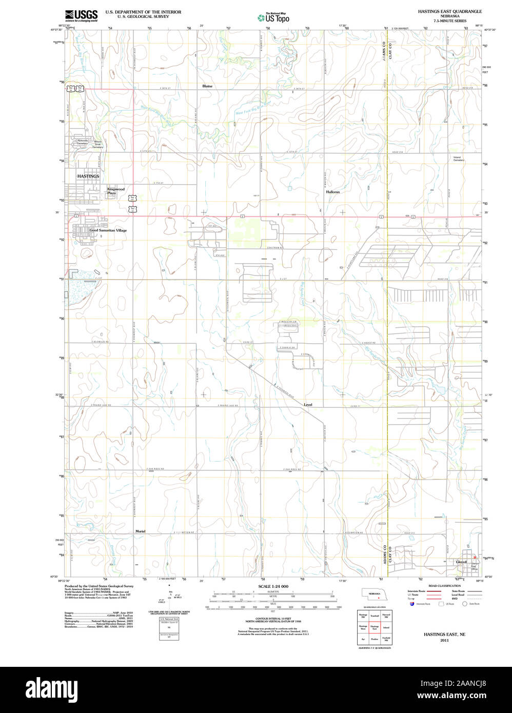 USGS TOPO Map Nebraska NE Hastings East 20111109 TM Restoration Stock Photo