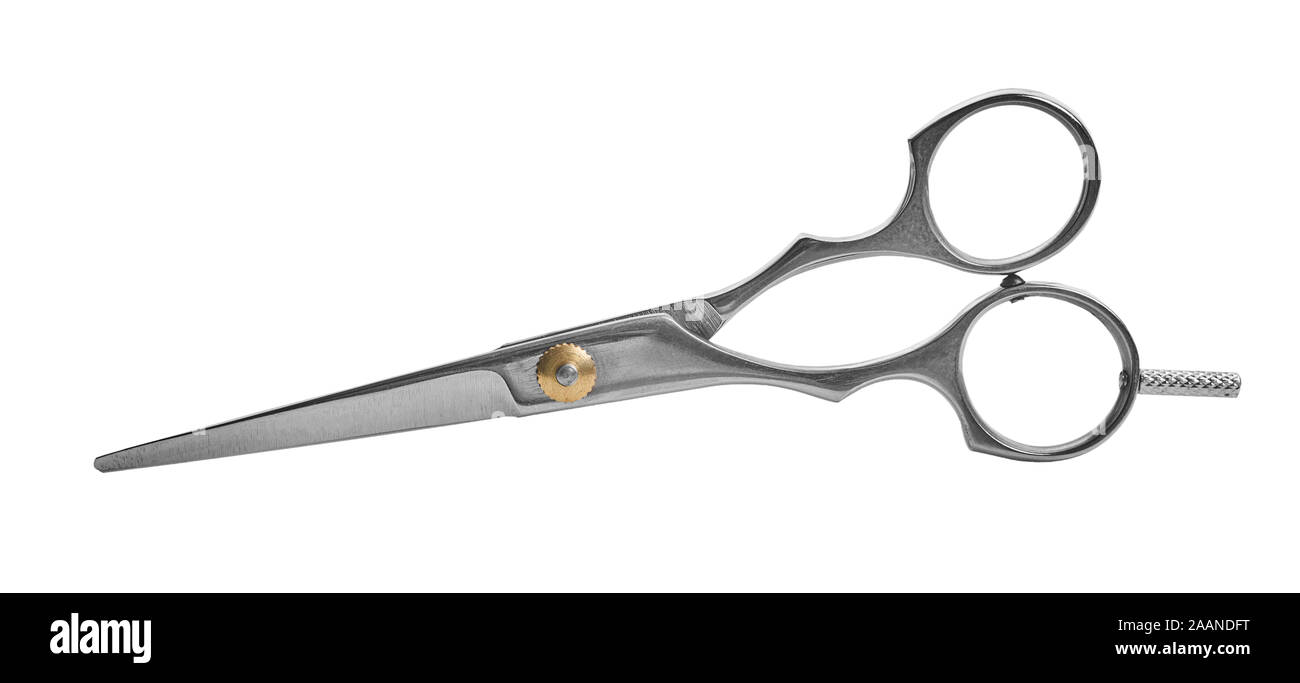 new hairdresser scissors on a white isolated background Stock Photo