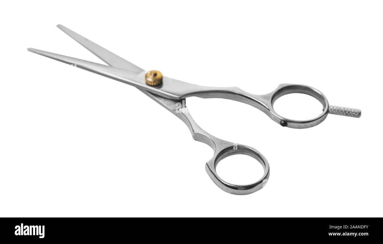 new hairdresser scissors on a white isolated background Stock Photo