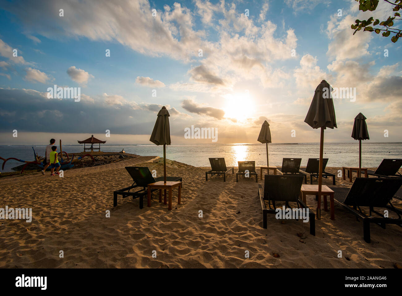 Beautiful Sunrise View of Sanur Beach in Bali Island Stock Photo - Alamy