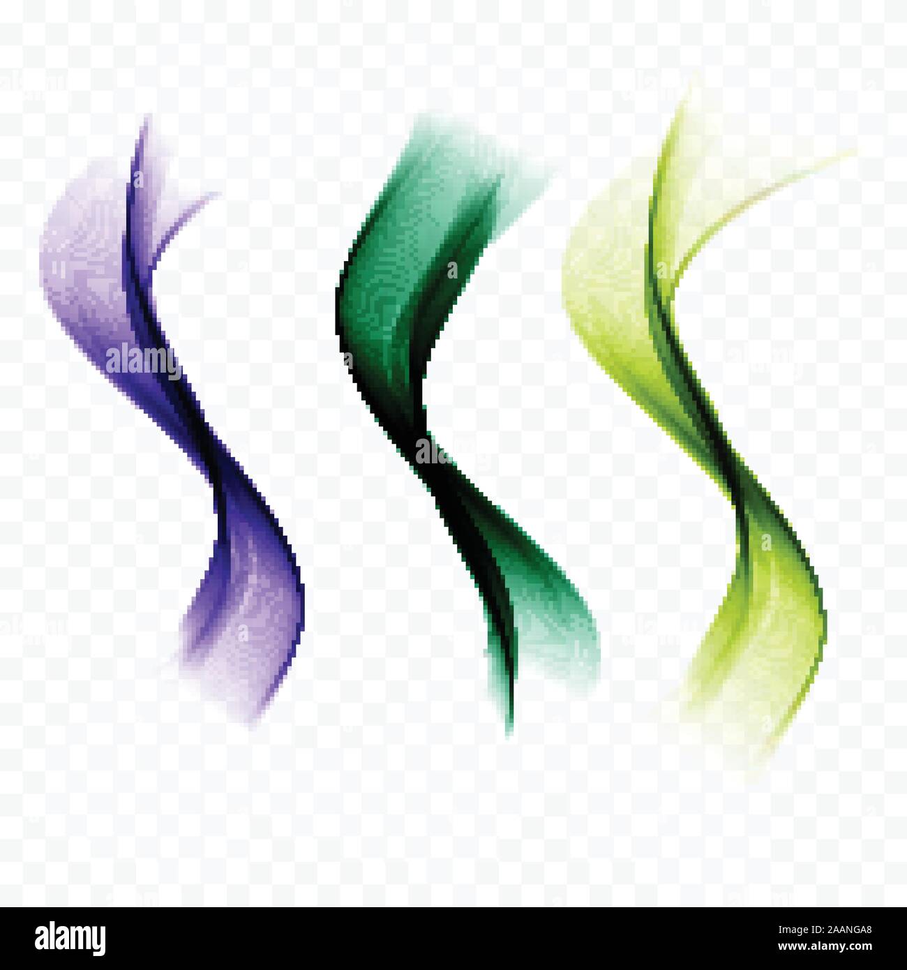 Set of abstract colored waves.Color smoke wave.Transparent color wave.Blue, green, pink.Wavy design. Stock Vector