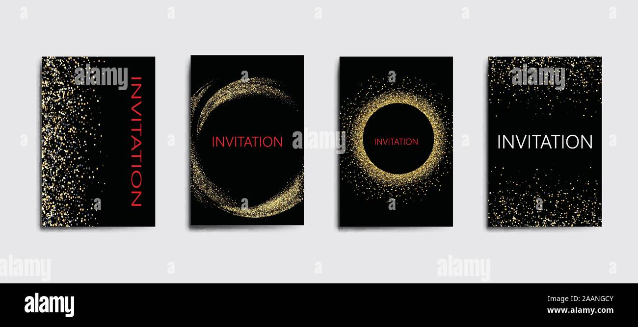 Set of backgrounds with golden lights to design greeting cards Stock