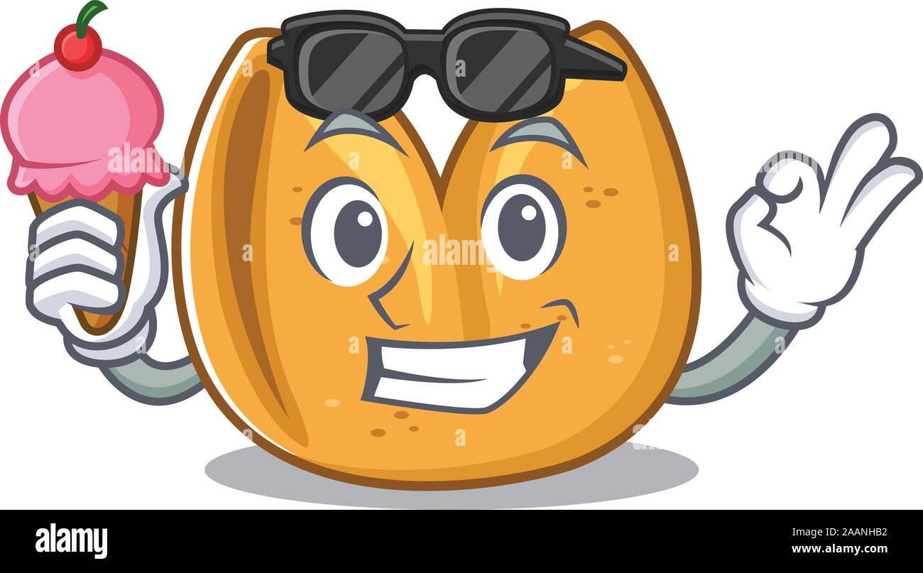 Mascot illustration featuring fortune cookie With ice cream Stock