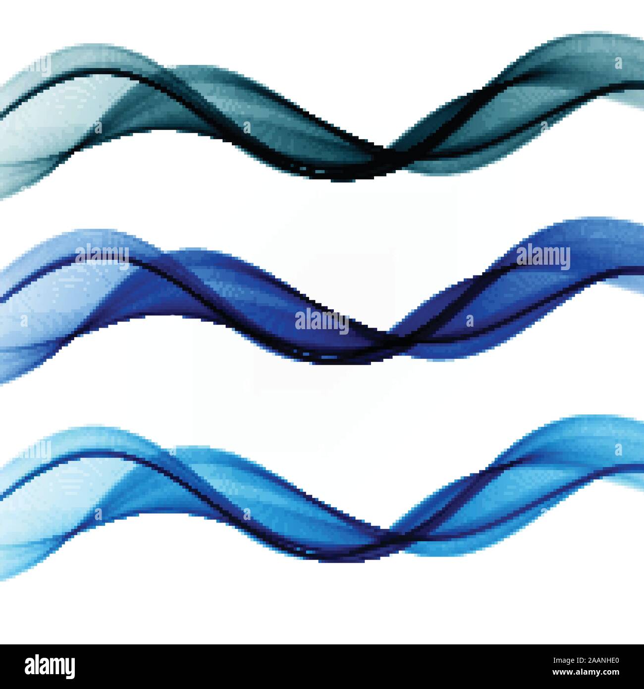 Set abstract color wave smoke transparent smooth. Vector blue lines. Stock Vector