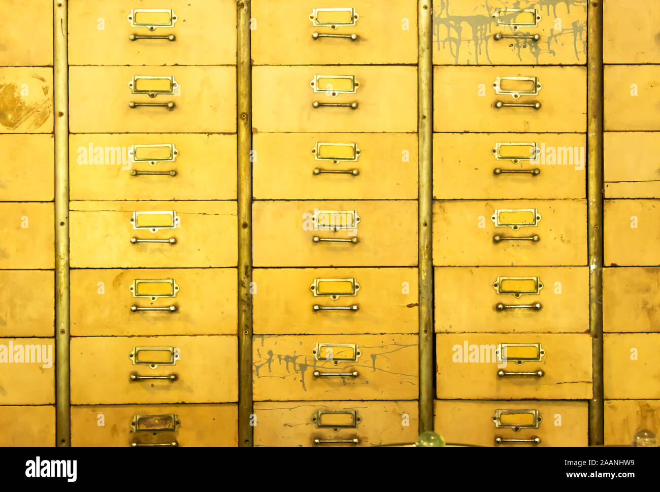 Medicine Cabinets Made Of Wood Painted Yellow Stock Photo