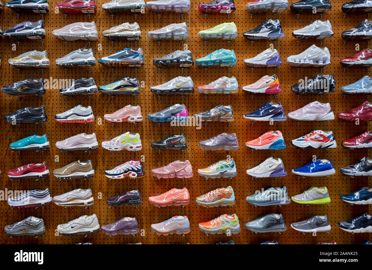 Rare & expensive Nike running shoes wrapped in cellophane for sale at  FLIGHT CLUB, a store on Broadway in Greenwich Village Stock Photo - Alamy