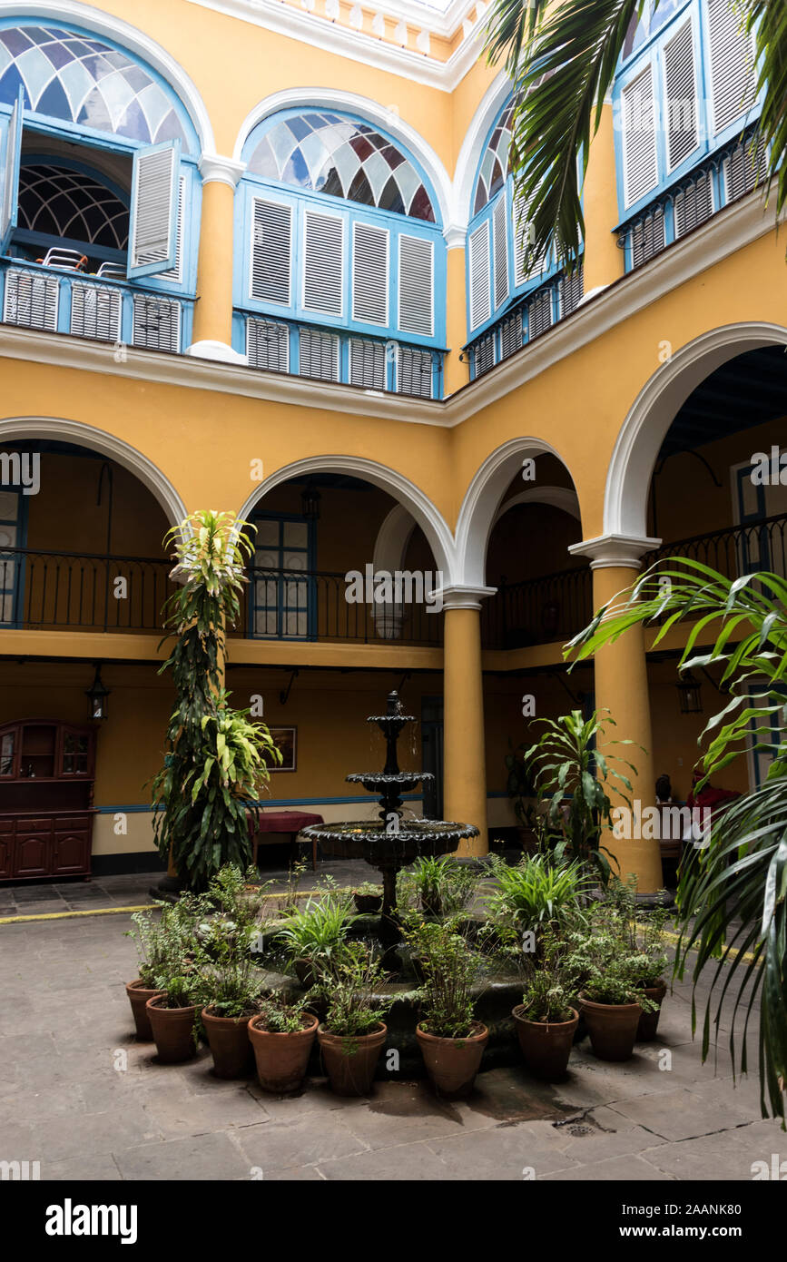 El Patio ( The Patio) restaurant with an Southern Spanish (Andalusian) influence designed courtyard in Plaza de la Catedral in the old town of Havana Stock Photo