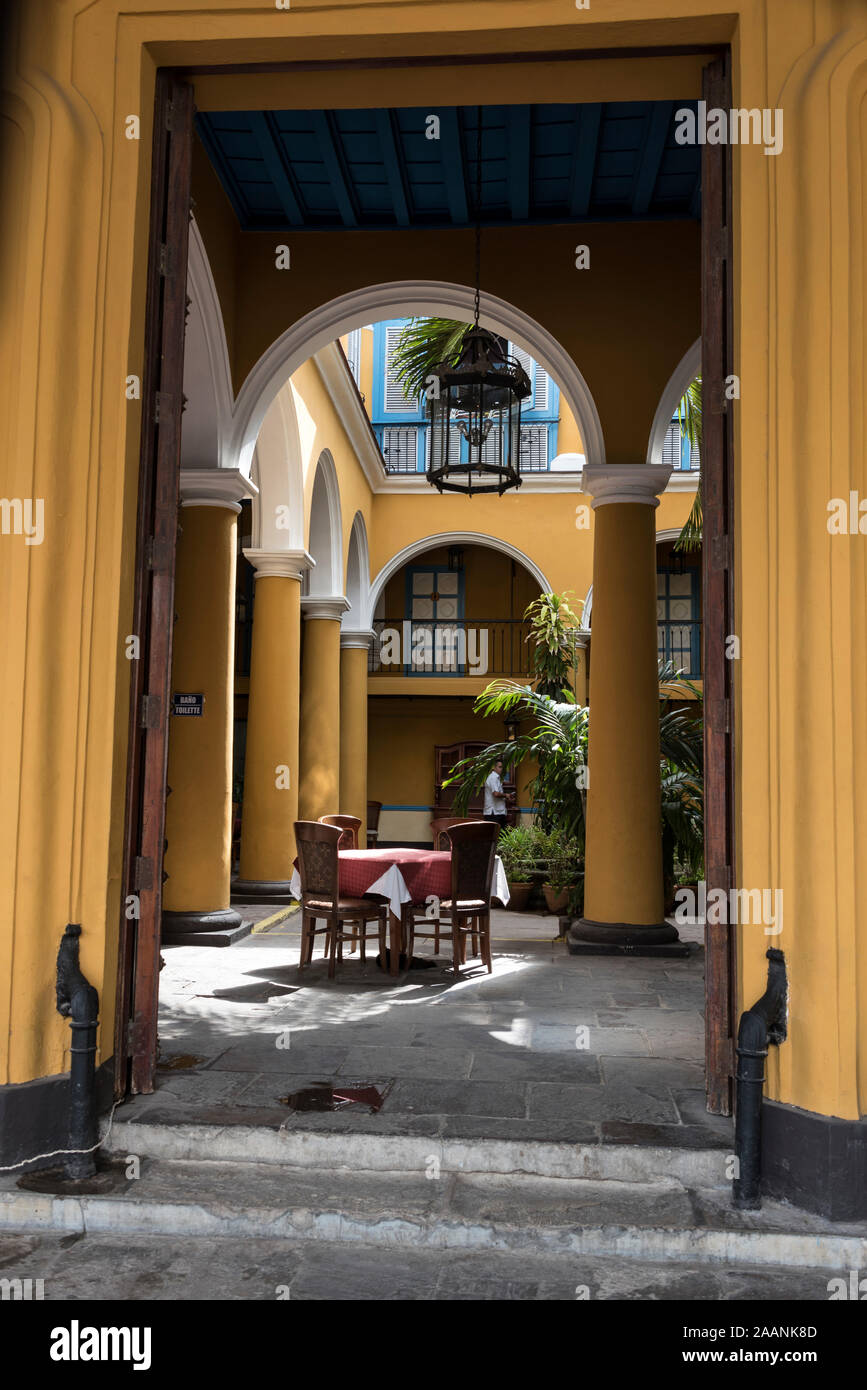El Patio (The Patio) restaurant with a Southern Spanish (Andalusian) influence designed courtyard in Plaza de la Catedral in the old town of Havana Stock Photo