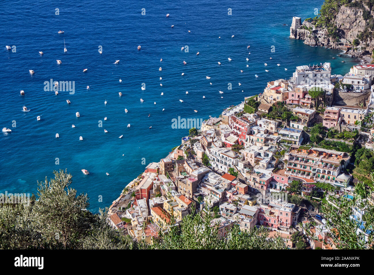 Aerial view of the beautiful town of Positano on the italian Amalfi coast Stock Photo