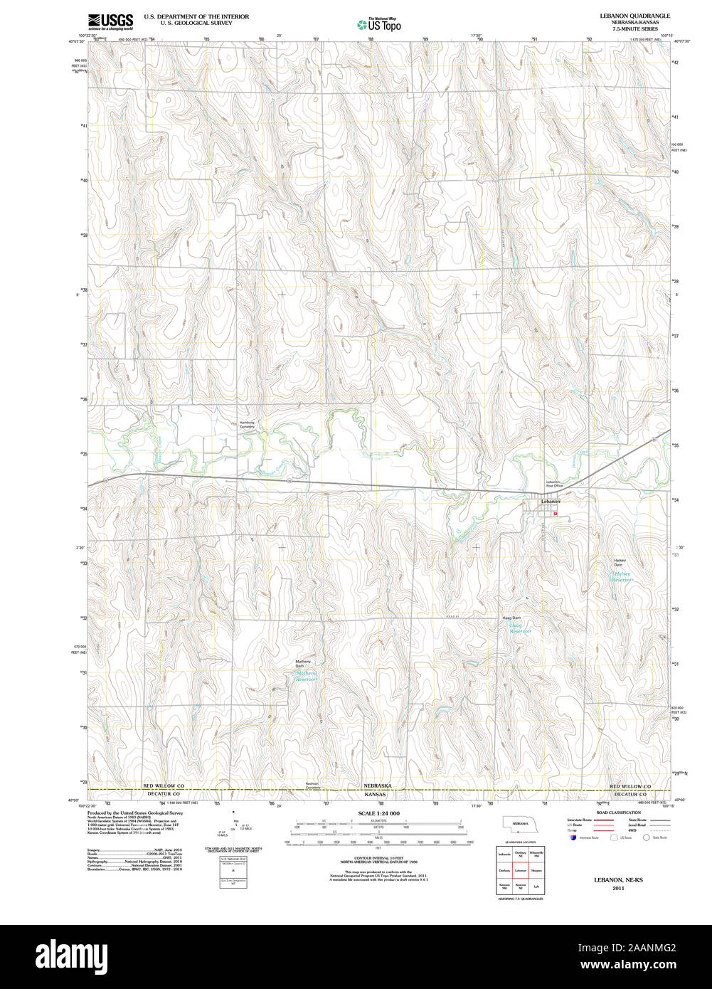 USGS TOPO Map Nebraska NE Lebanon 20111121 TM Restoration Stock Photo