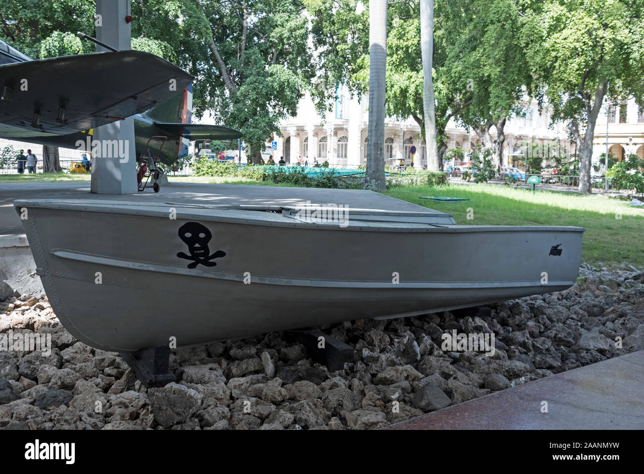 A small speedboat used for carrying CIA-trained mercenaries during the invasion of Cuba when they landed in the ‘Bay of Pigs’ in 1961   The boat is o Stock Photo