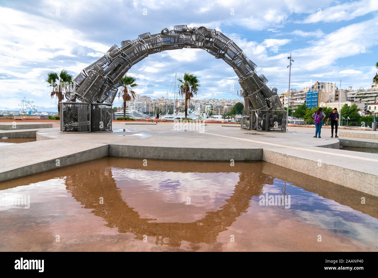 4th Nov 2019 - Piraeus, Greece. A Monument to the Genocide of the Greeks of Pontus built from  stainless steel in Alexandra Square. Stock Photo