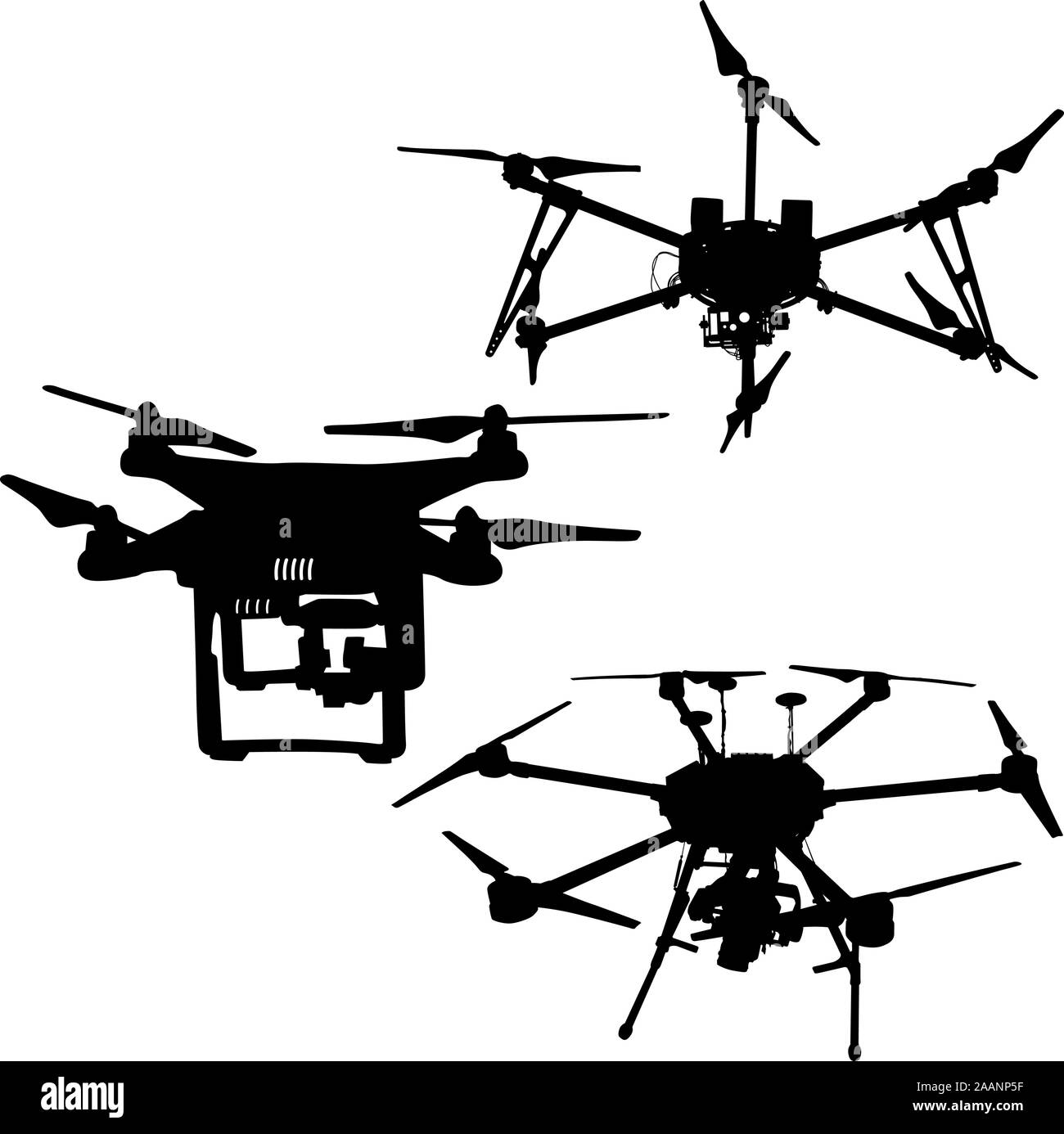Black set silhouette drone quadrocopter on white background Stock ...