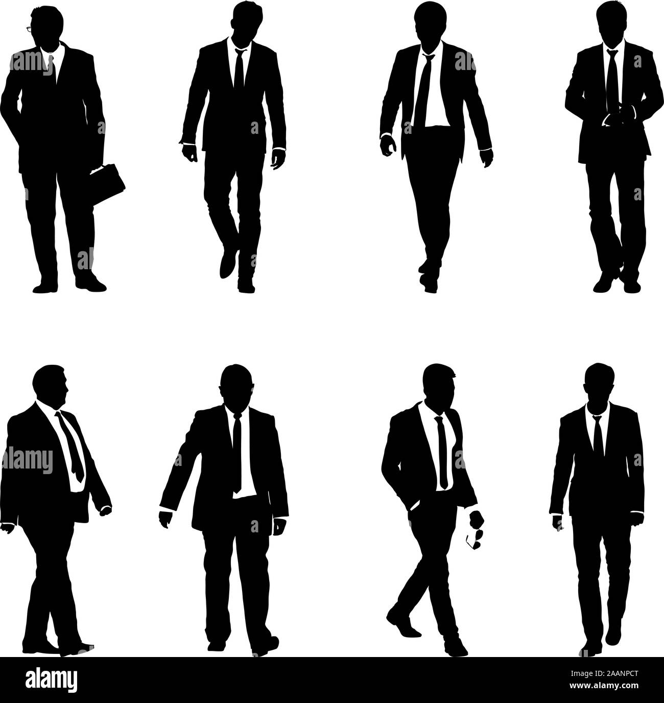 Set silhouette businessman man in suit with tie on a white background ...