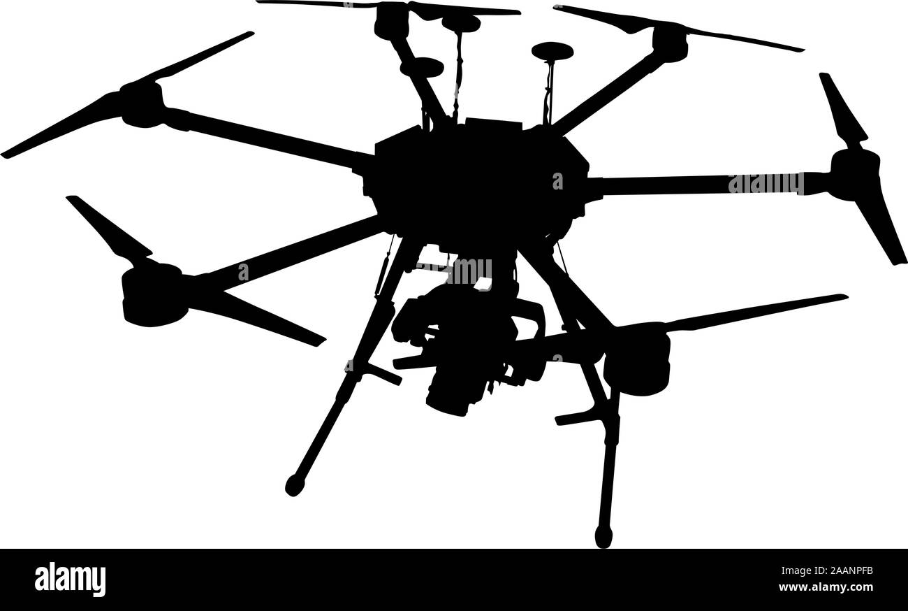 Black silhouette drone quadrocopter on white background Stock Vector ...