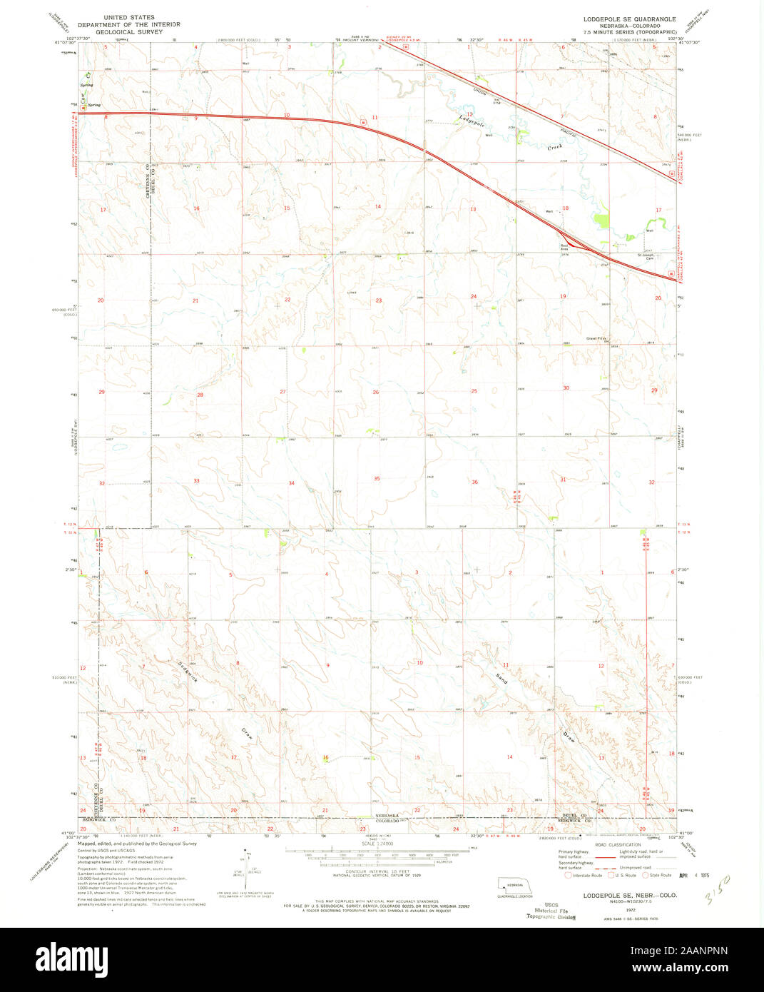 USGS TOPO Map Nebraska NE Lodgepole SE 316671 1972 24000 Restoration Stock Photo