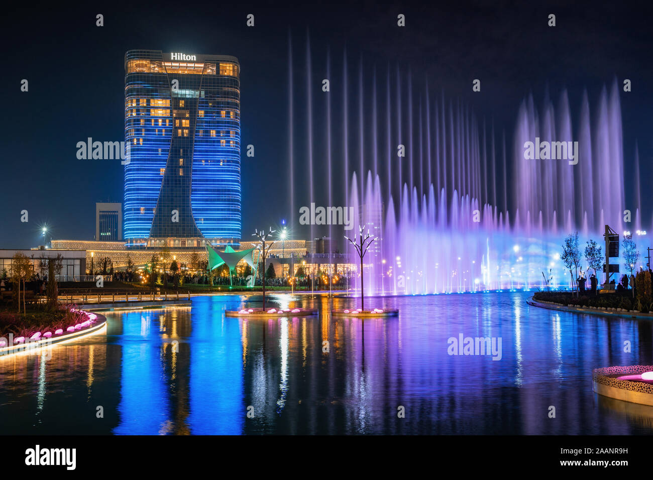 Tashkent, Uzbekistan - 30 October, 2019: beautiful dancing fountain
