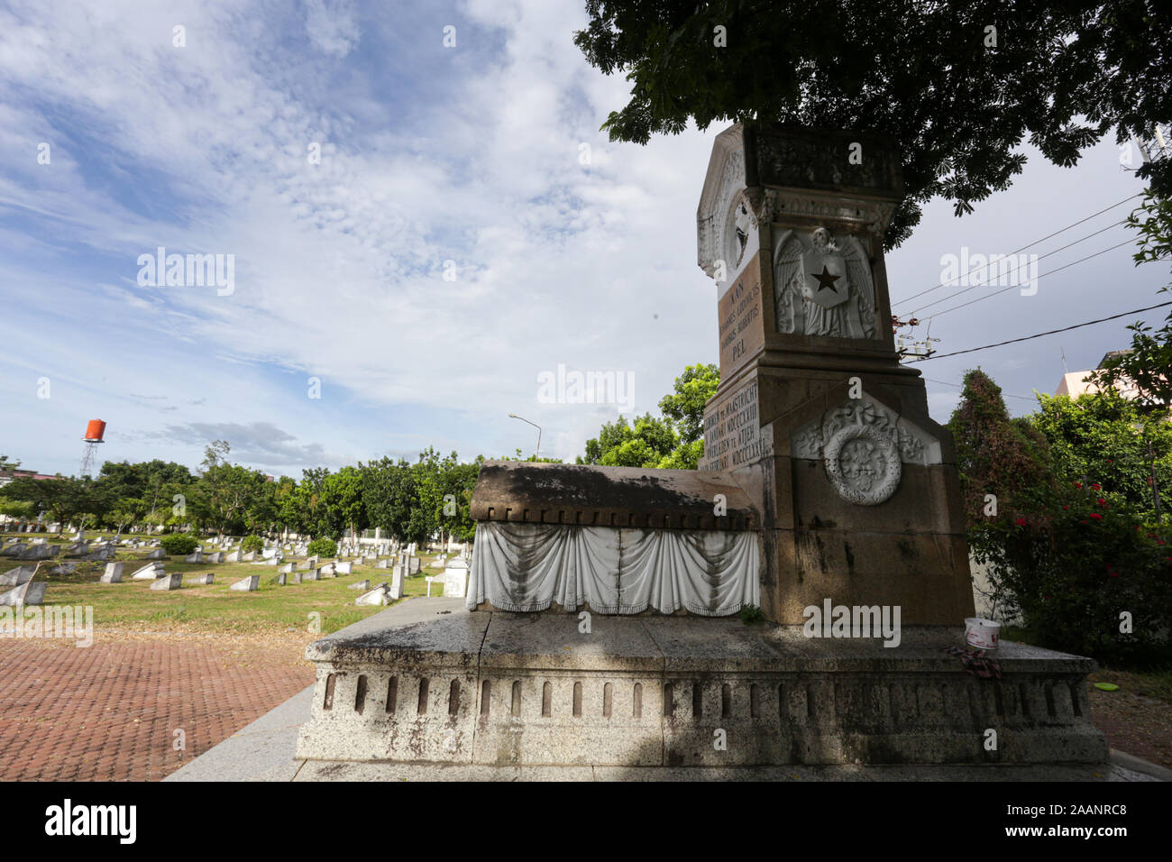 Dutch Kerkhoff Poucut Cemetery, the Dutch military cemetery located near the centre of Banda Aceh next to the Aceh Tsunami Museum. Stock Photo