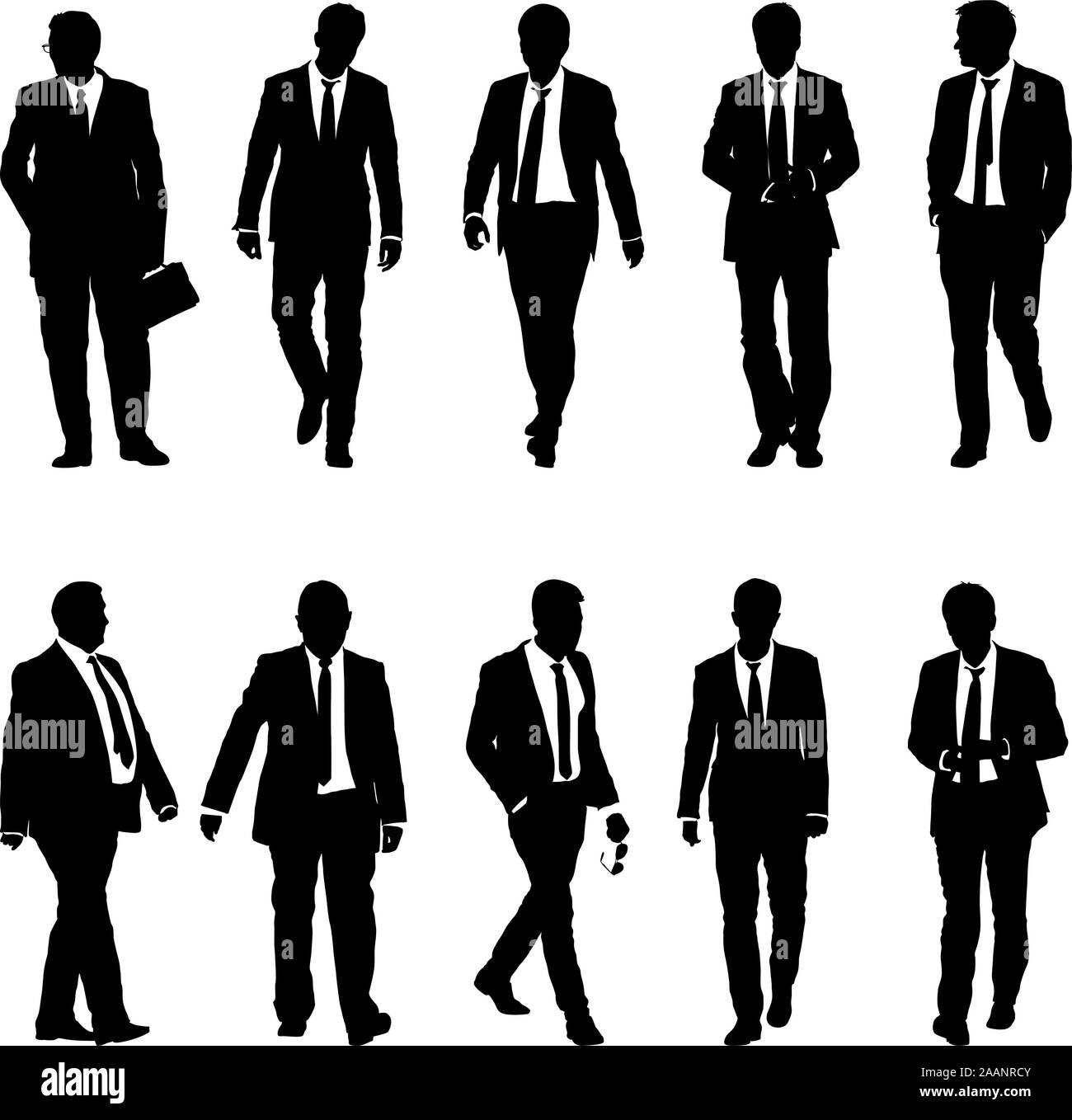 Set silhouette businessman man in suit with tie on a white background ...