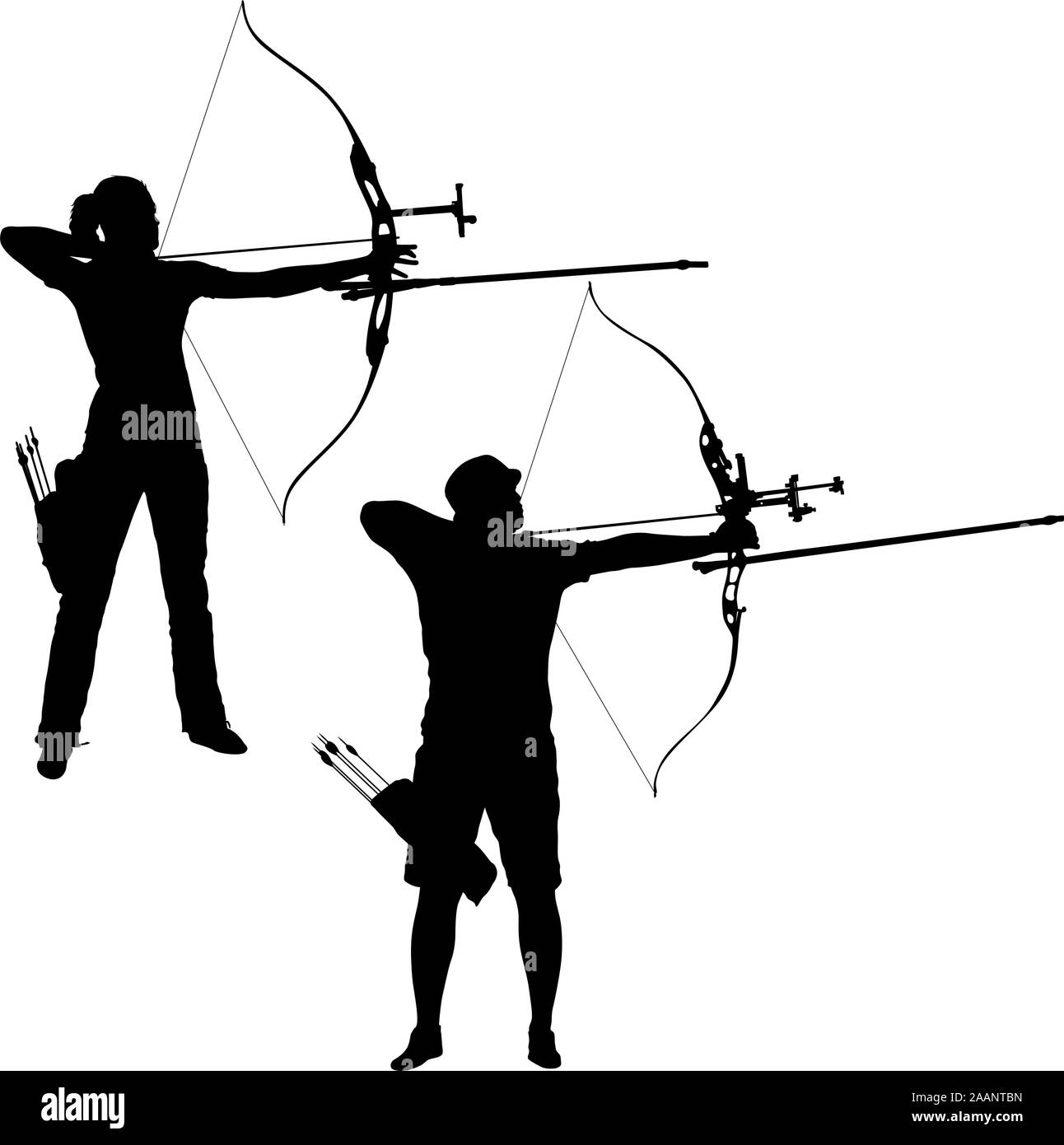 Silhouette set attractive male and female archer bending a bow and aiming  in the target Stock Vector Image & Art - Alamy
