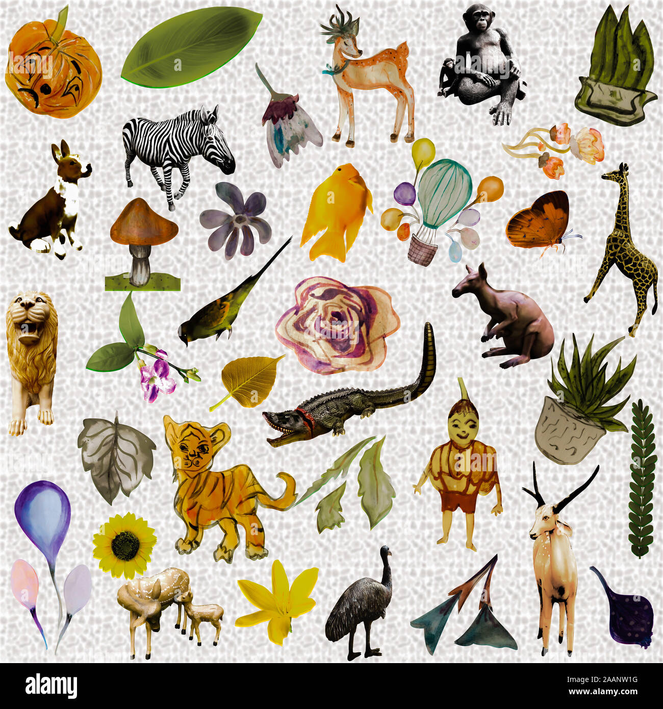 Wild Animals and nature mix combination pattern design Stock Photo - Alamy