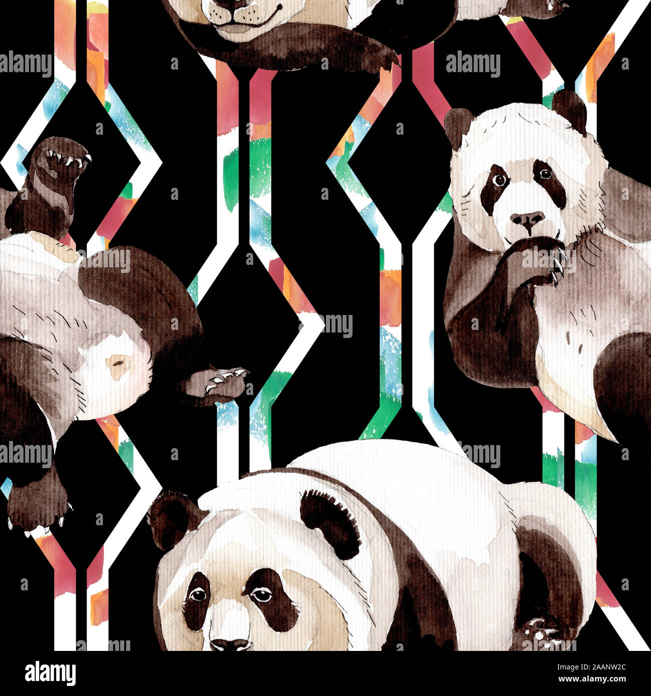 Exotic panda wild animal isolated. Watercolor background illustration 