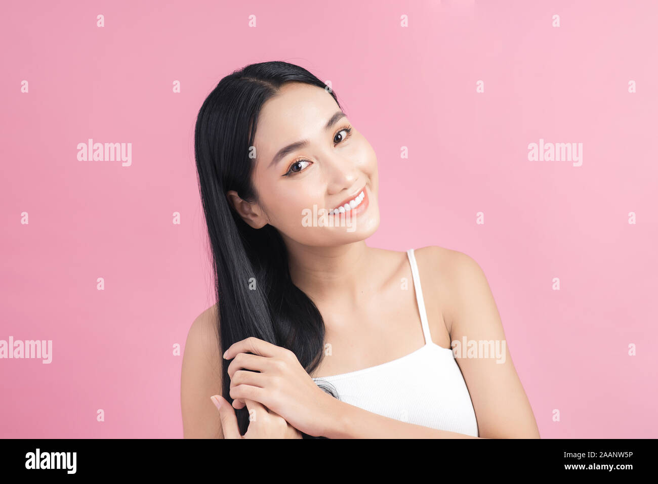 Beautiful Asian Woman Portrait With Long Healthy Straight And