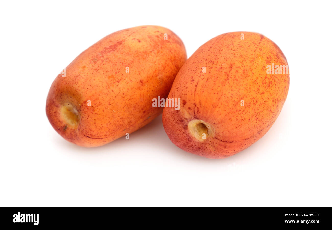 Two Fresh dates isolated on white background. Stock Photo
