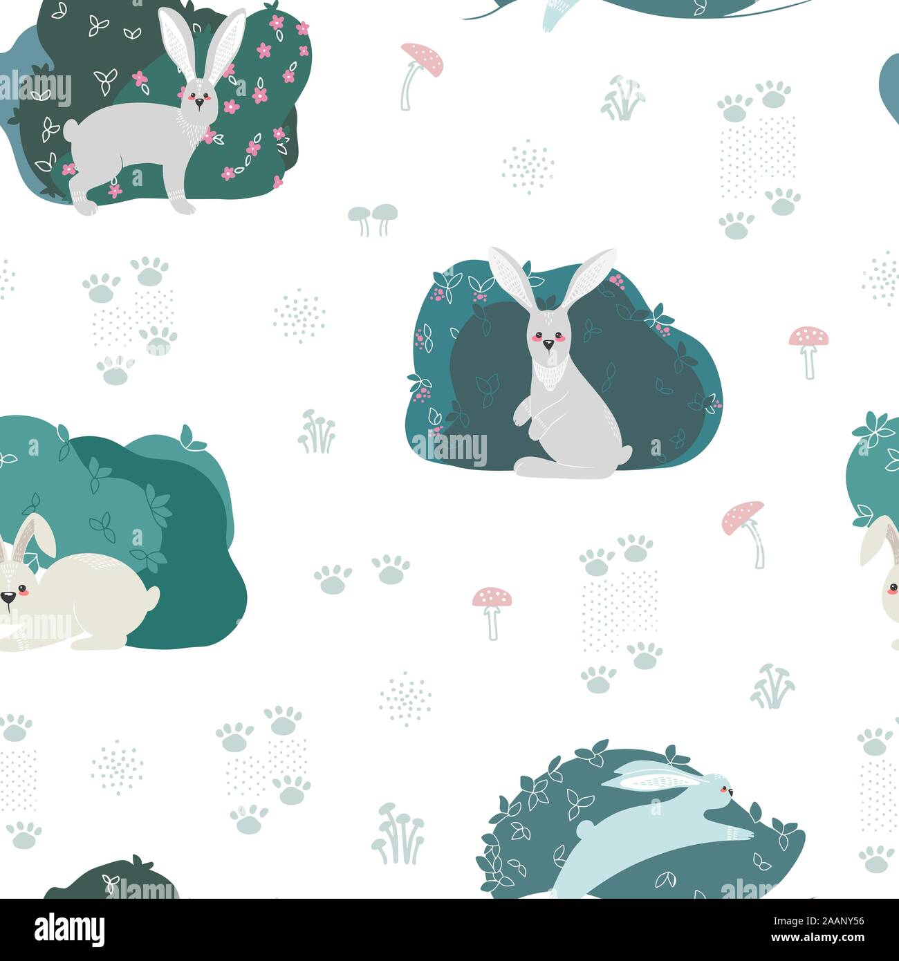 Pattern Associated With Rabbits Seamless pattern with rabbit, hare and different elements. Illustration ...