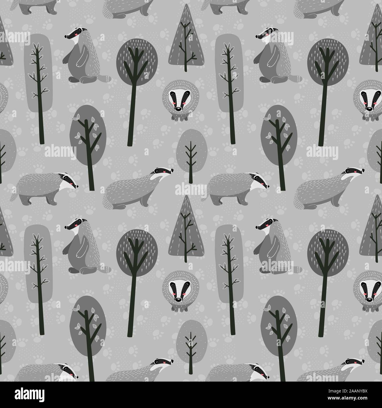 Seamless pattern with cute raccoon and different elements. Vector ...