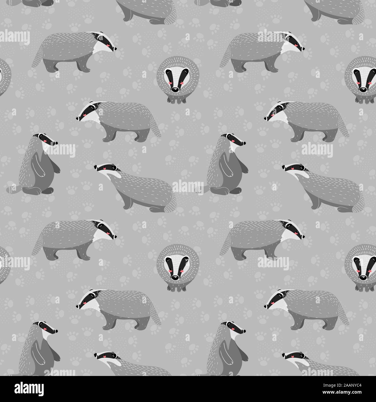 Seamless pattern with cute raccoon and different elements. Vector ...