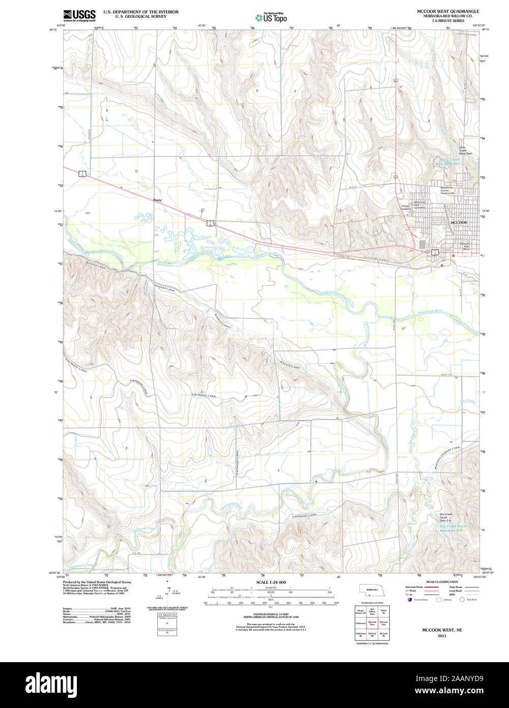 USGS TOPO Map Nebraska NE McCook West 20111108 TM Restoration Stock Photo