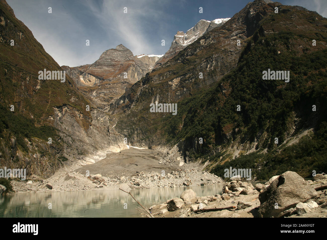 Kaphucchhe ice lake and Annapurna II glacier, Annapurna region, Himalayas, Nepal Stock Photo