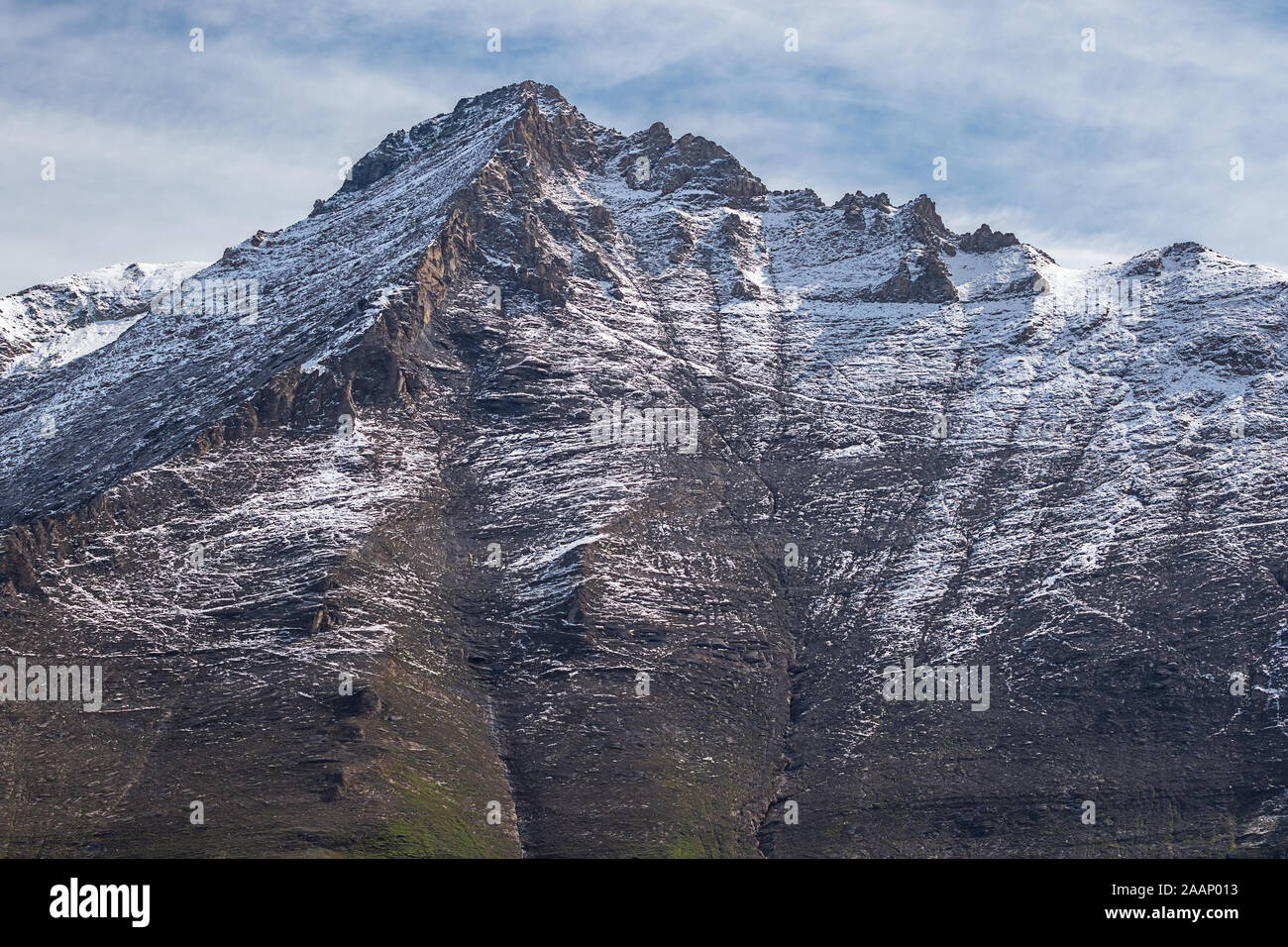 Fresh snow on the Hoher Tenn, seen from the Mooserboden reservoir Stock Photo
