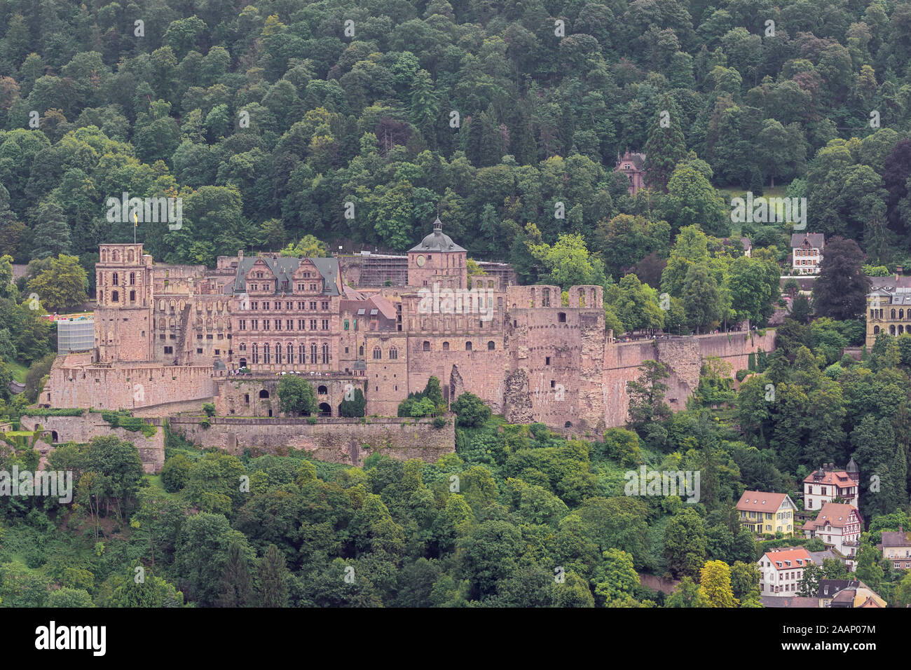 Close up of the Heidelberg castle seen from the Philosoph's path Stock Photo