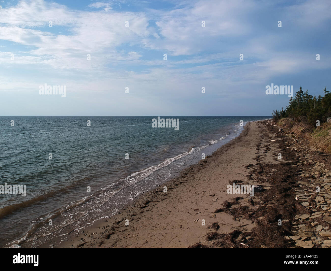 Aerial view of the beach of Miscou Island, Acadian Peninsula, New