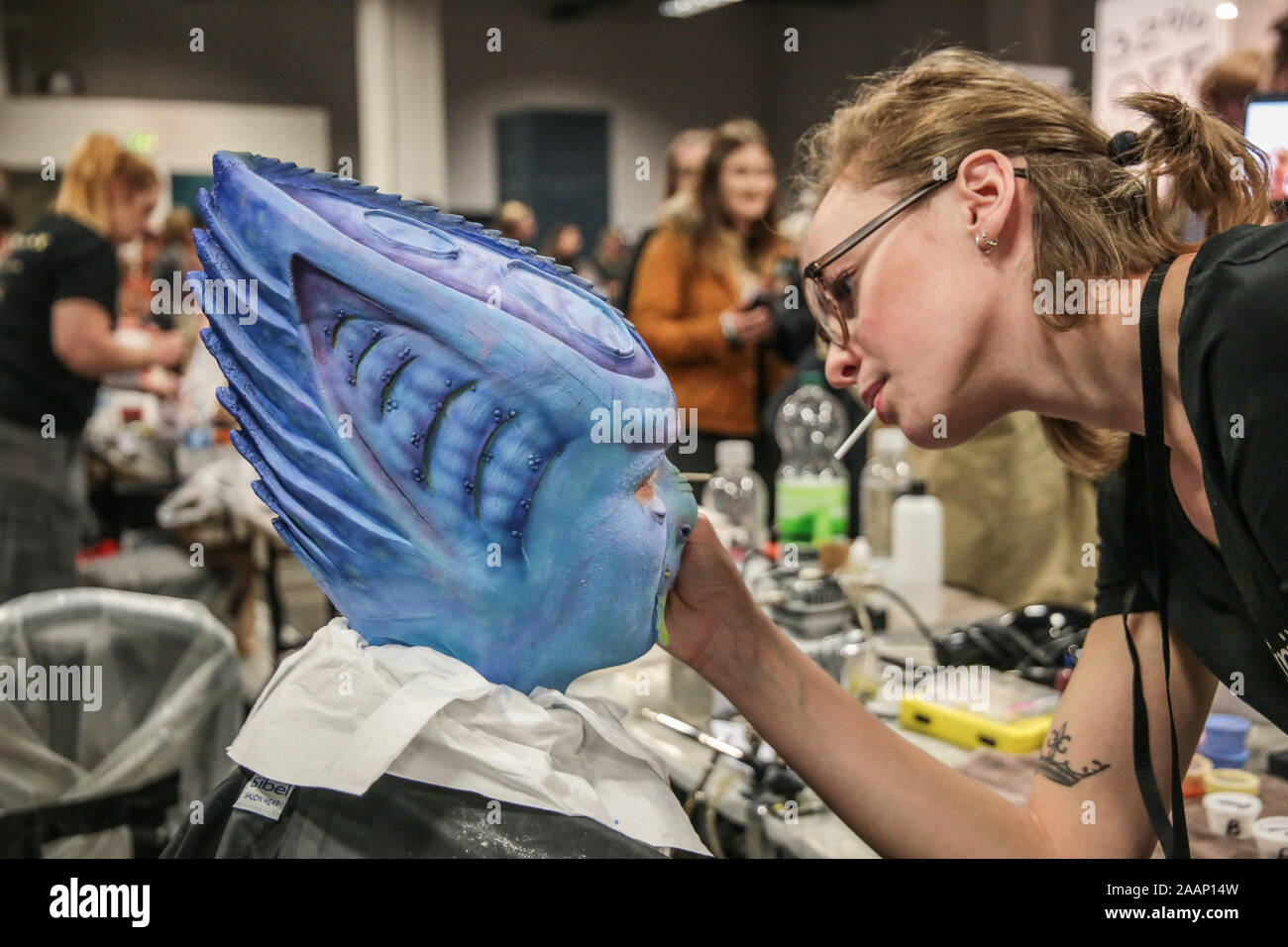 Coventry, UK. 23rd Nov, 2019. The sixth annual event billed as The educational event for Prosthetic and media make up was held in Coventry Ricoh Arena A day full of talks and advice from top film industry professionals, beautiful body art, extraordinary exhibits, exciting competitions and shopping with leading specialist retailers. This is our sixth annual event which since its small beginnings has grown into THE annual makeup FX gathering Credit: Paul Quezada-Neiman/Alamy Live News Stock Photo