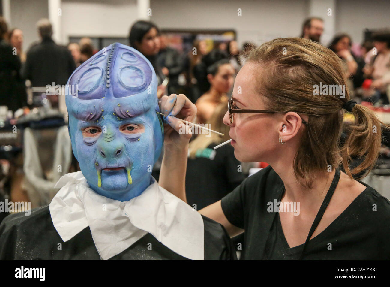 Coventry, UK. 23rd Nov, 2019. The sixth annual event billed as The educational event for Prosthetic and media make up was held in Coventry Ricoh Arena A day full of talks and advice from top film industry professionals, beautiful body art, extraordinary exhibits, exciting competitions and shopping with leading specialist retailers. This is our sixth annual event which since its small beginnings has grown into THE annual makeup FX gathering Credit: Paul Quezada-Neiman/Alamy Live News Stock Photo