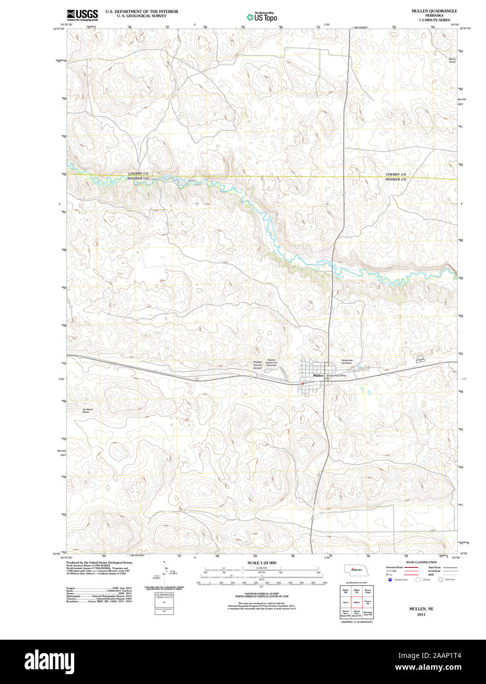 USGS TOPO Map Nebraska NE Mullen 20111207 TM Restoration Stock Photo