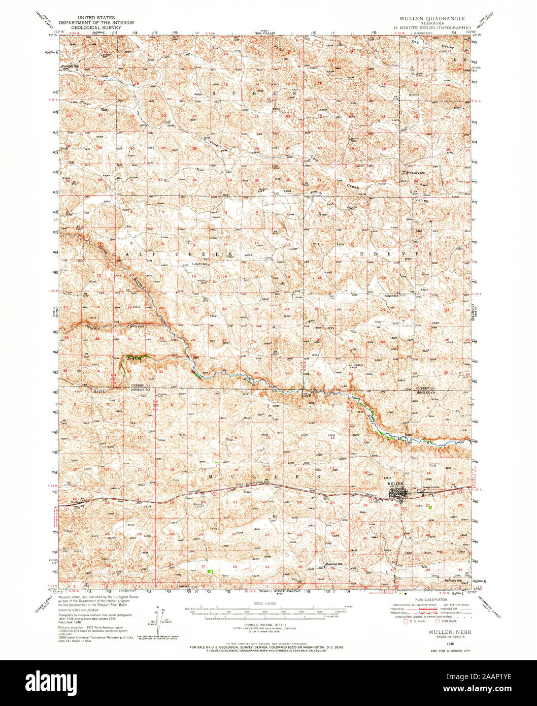 USGS TOPO Map Nebraska NE Mullen 317617 1948 62500 Restoration Stock Photo