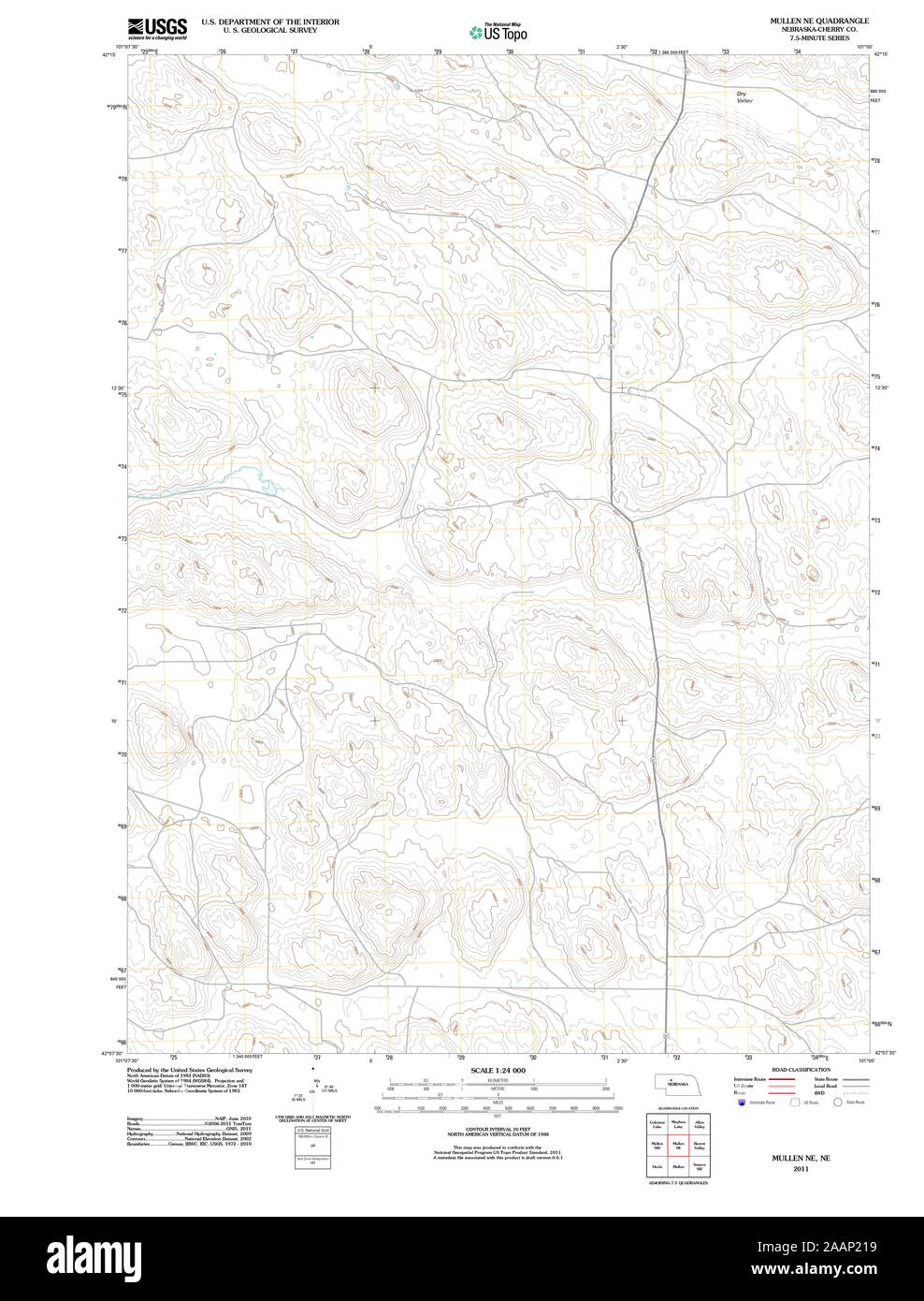 USGS TOPO Map Nebraska NE Mullen NE 20111114 TM Restoration Stock Photo