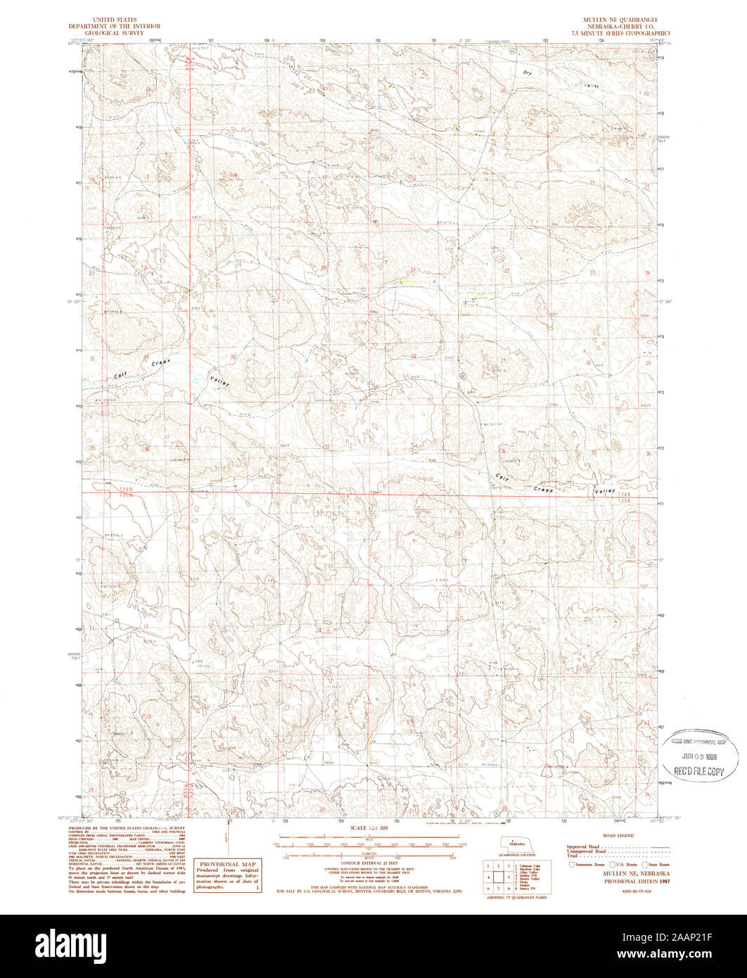 USGS TOPO Map Nebraska NE Mullen NE 316809 1987 24000 Restoration Stock Photo